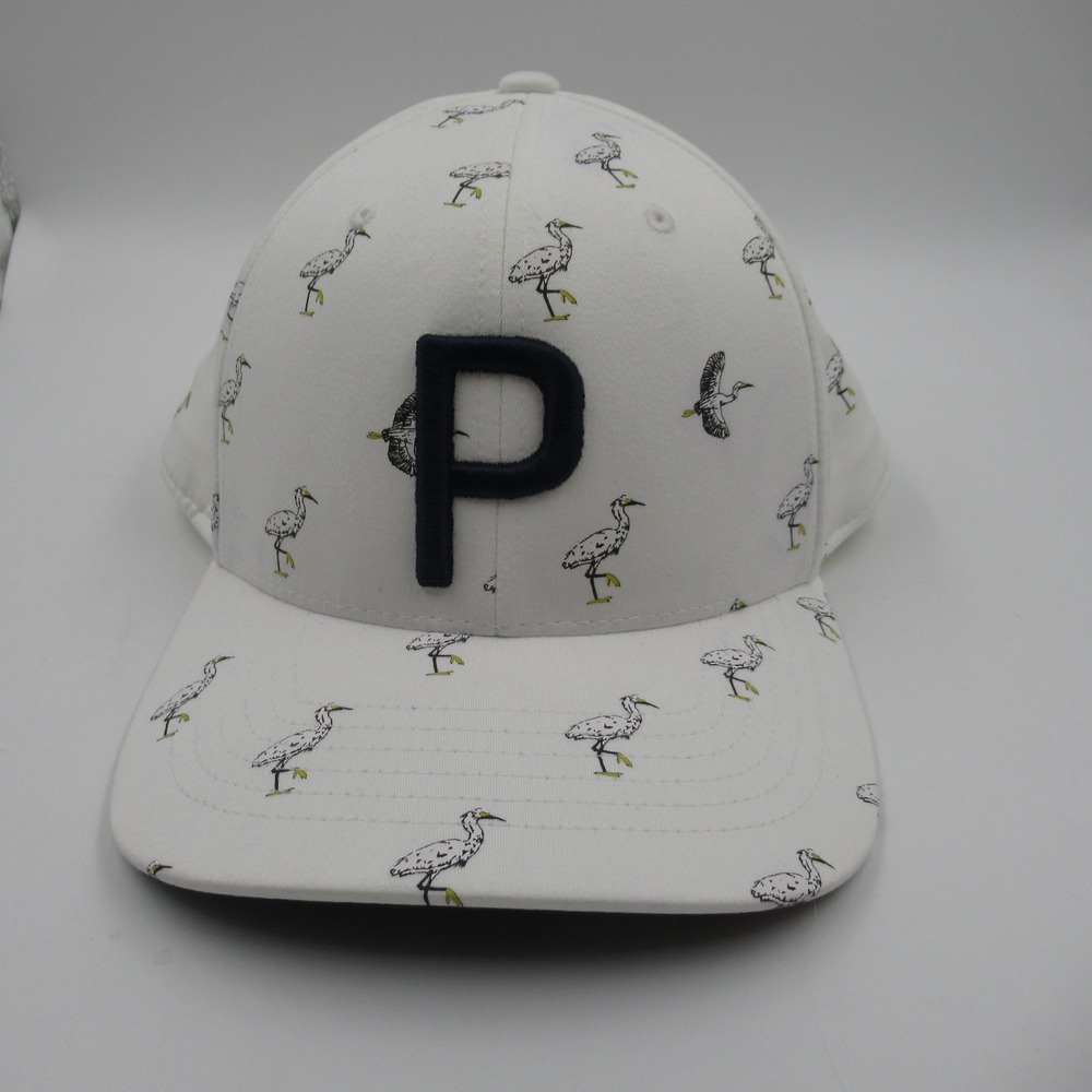 Puma Golf Egrets Snapback Hat Mens OSFA White Bird Print P Logo 024199-01